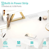 Lufeiya Small Makeup Vanity Desk with Fabric Drawers, 32 inch White Vanity Desks with Mirror and Light, Dressing Table and Chair Set with Power Outlet for Girls Bedroom, White Gold Lufeiya