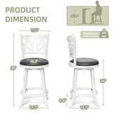 Buytime Swivel Barstools Set of 4, Farmhouse 24" Counter Height Bar Stools with Backs, Lotus Pattern Carved Bar Chair with Solid Wood Legs & Footrest for Kitchen Island, Home Bar, Pub. Antique White Buytime