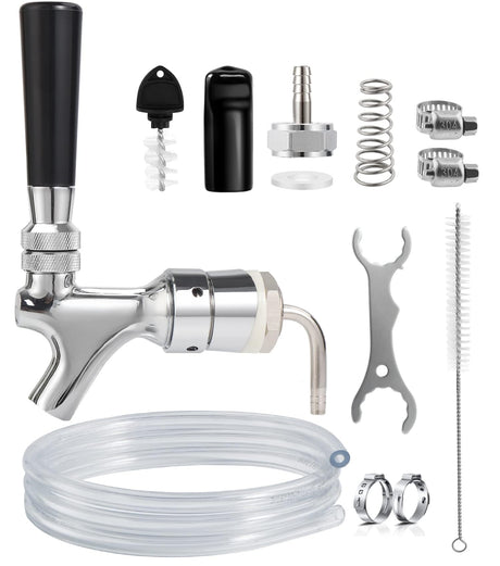 Hilangsan Draft Beer Faucet Beer Line Shank Kit Kegerator Parts Beer Tower Dispenser Replacement Set Self-Closing Beer Tap Wrench I.D.3/16” Beer Tubing 1/4”Keg Coupler Barb Cleaning Brush Tap Cover Hilangsan
