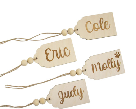 Wood Personalized stocking & gift tag - Wooden tag - Farmhouse gift tag - Rustic tag Sew Lucky Embroidery