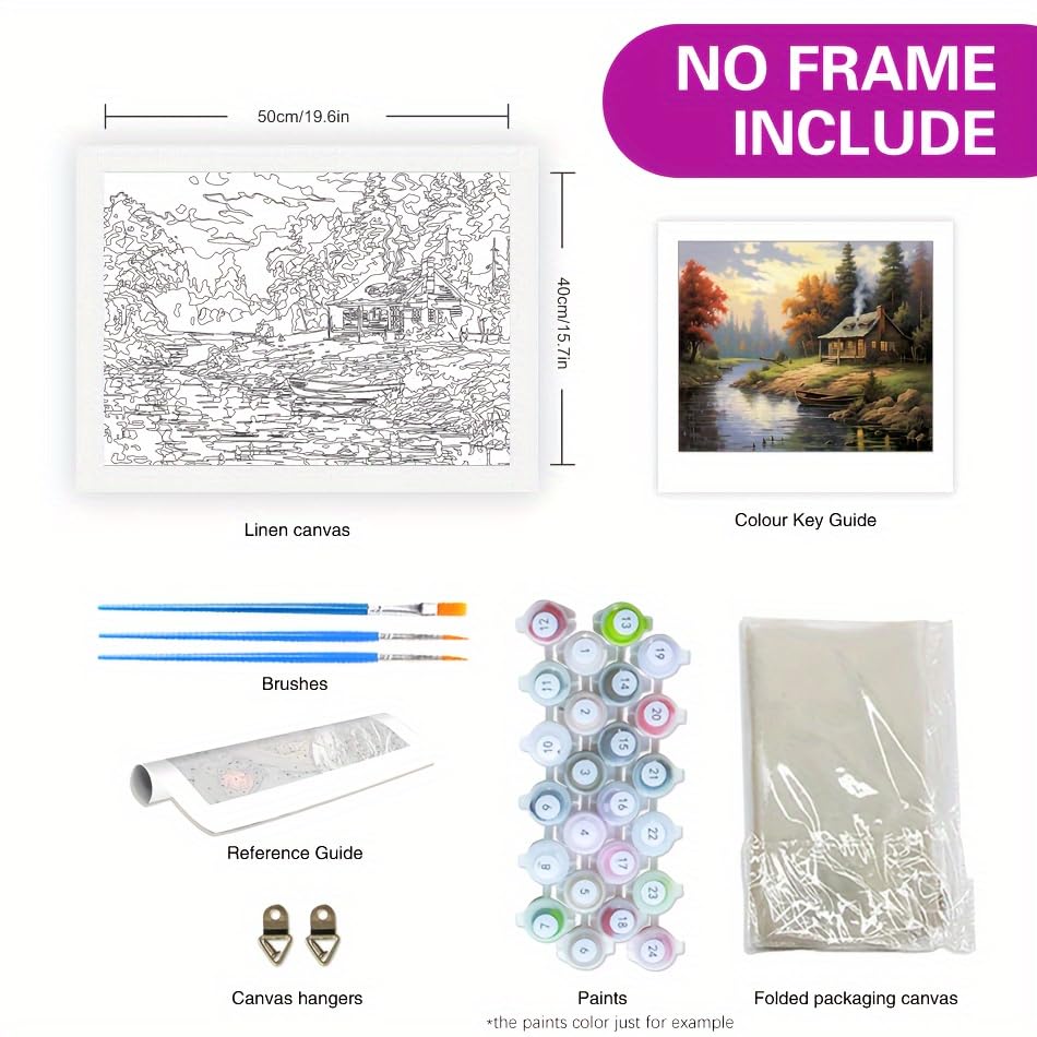 TAOPAOLAB Cabin by The Lake Paint by Numbers Kit for Adults - DIY Autumn Landscape Painting on Canvas 16x20 Inches, Acrylic Paint Set, Suitable for Beginners, Rustic Art Kit for Home TAOPAOLAB