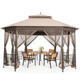 Tangkula 10 x 12 Ft Patio Gazebo, Heavy Duty Octagonal Gazebo Canopy w/Netting Sidewalls & Sturdy Steel Frame, Double Roof Vented Gazebo Canopy Tangkula