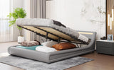 Upholstered Faux Leather Hydraulic Storage Bed with LED Light Headboard - Queen Size, Grey WoodArtSupply
