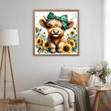 MOMDEDP Diamond Painting Kits for Adults, 5D Cow and Flower Full Drill Diamond Art, DIY Highland Cow Diamond Art Kit Animal Gem Art for Home Wall Decor 12 X12 inch MOMDEDP