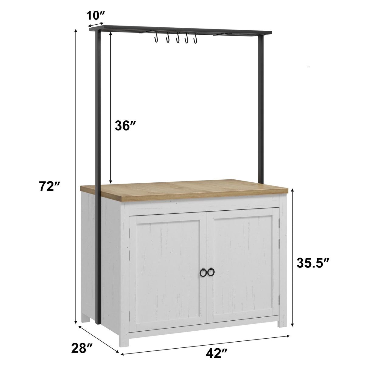 42" Heavy-Duty Kitchen Island with 30mm Countertop - Multi-Functional Storage Cart with 3-Tier Shelves, 5 Hooks & 400lb Capacity, Wood Bakers Rack for Small Spaces (White & Natural) IDEALHOUSE