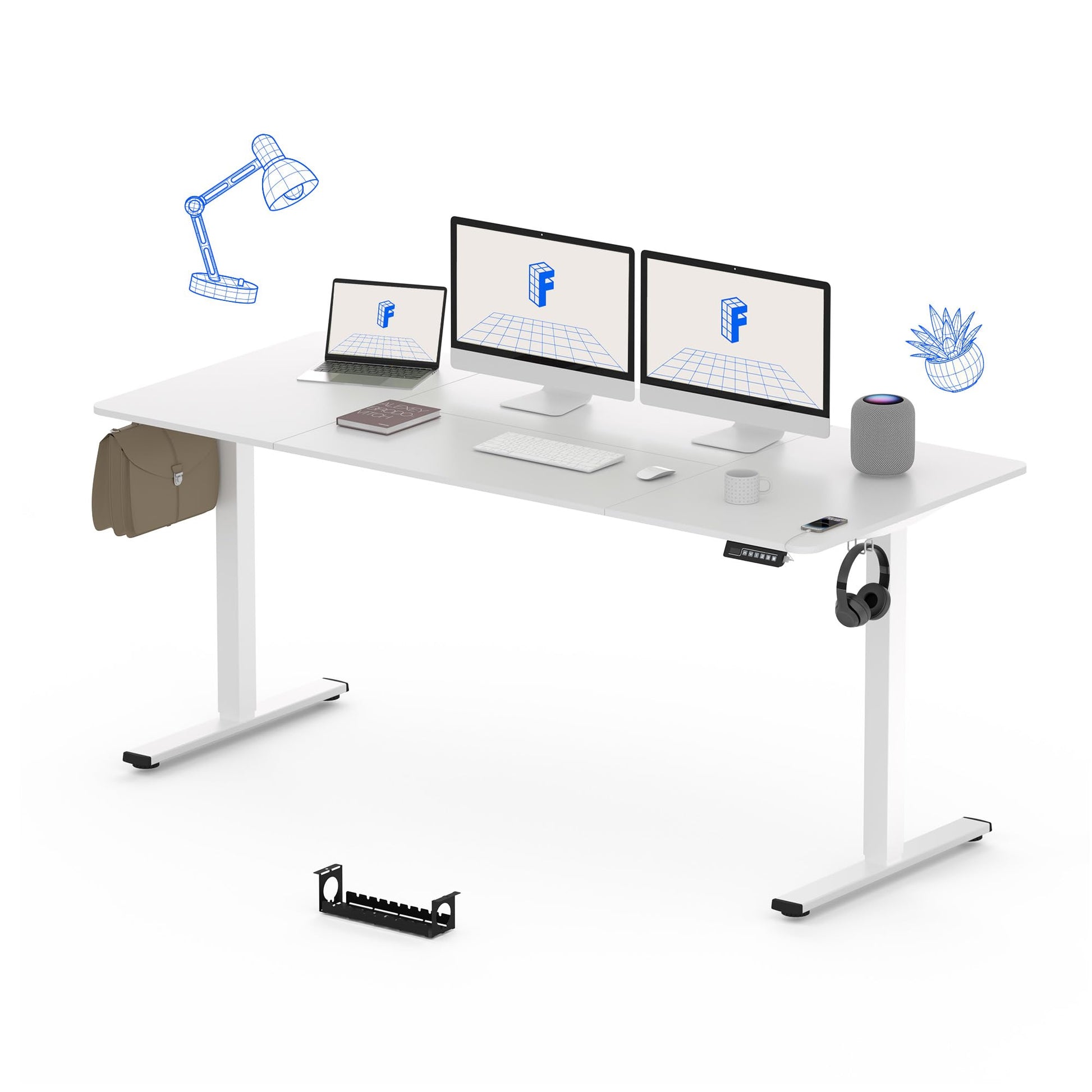 FLEXISPOT Electric Standing Desk 71 x 32 Inch Adjustable Height Desk Home Office Computer Workstation Sit Stand Desk, White Top + White Frame - WoodArtSupply