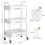 3 Tier Heavy Duty White Metal Rolling Cart with Lockable Wheels, Three Tier Roller Book Snack Cart, Utility Storage Organizer Carts for Kitchen, Bathroom, Garage, Baby Diaper, Craft, Art, Teacher Recximi