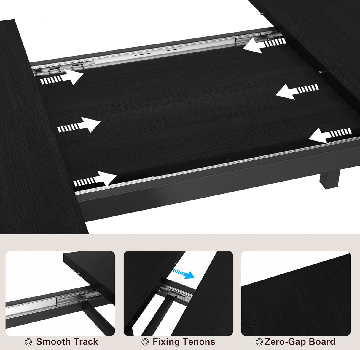 VECELO 7-Piece Dining Table Set with 6 Square Stools, 63" Expandable Kitchen Table with USB Charging & Metal Frame for 2/4/6, Wood Dinette Perfect for Small Spaces, Easy Assembly, Dark Black VECELO