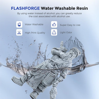 FLASHFORGE Water Washable Resin, 3D Printer Resin with Low Viscosity and Fast Printing, 405nm High Precision UV-Curing 3D Resin for LCD/DLP/SLA Resin 3D Printer (Grey, 500G)