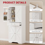 72" Tall Kitchen Pantry Storage Cabinet with Barn Doors Shelves & Drawer, Wood Farmhouse Pantry Cabinet with 4 Adjustable Shelves, Freestanding Cupboard for Dining Room Living Room, Laundry- White ChicHabitat