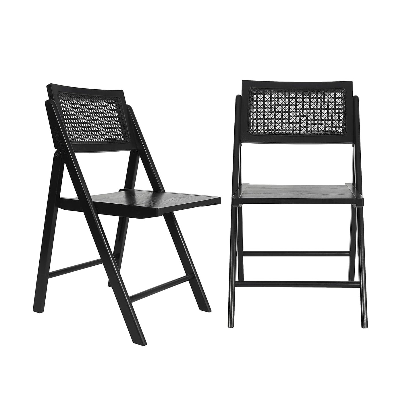 Flash Furniture Galene Set of 2 Cane Rattan Folding Chairs with Solid Wood Frame Ventilated Back, Perfect for Events or Additional Seating, Black