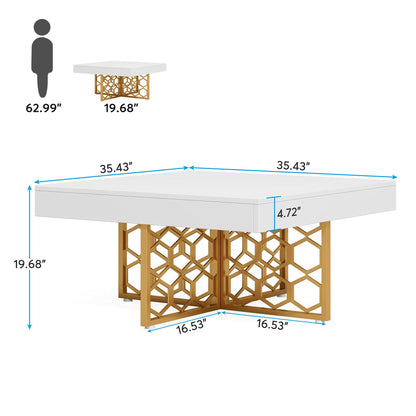 Tribesigns Wood Square Coffee Table with Gold Base White and Gold Coffee Table for Living Room White Low Coffee Table - WoodArtSupply