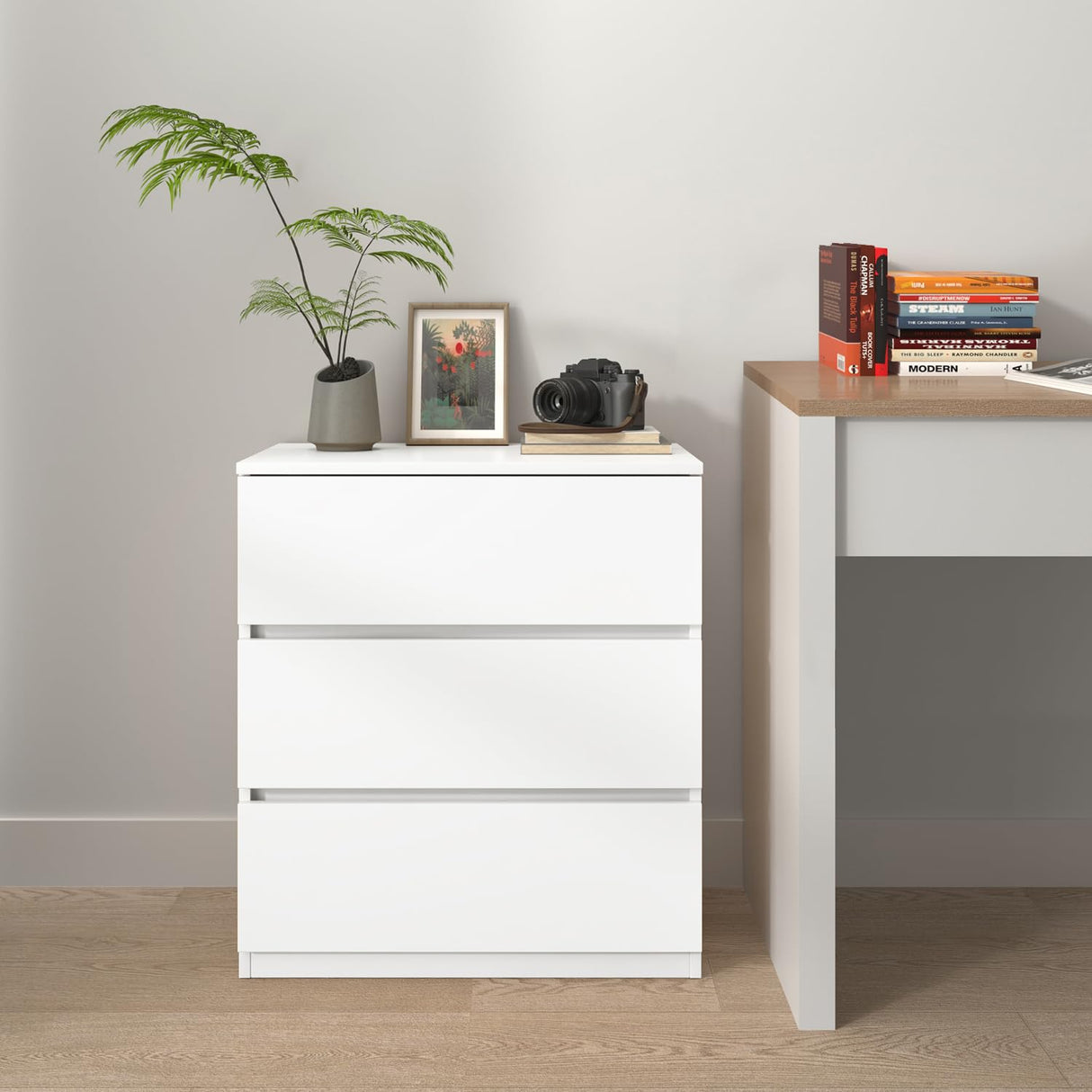 furtble 3 Drawer Dresser, Small Dresser for Closet, Wooden White Nightstand for Bedroom, Chest of Drawers Side Table Storage Cabinet for Home Office Entryway Hallway furtble