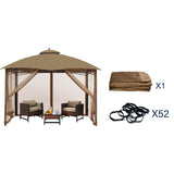 Gazebo Universal Replacement Mosquito Netting – Hugline 10' x 12' Outdoor Mesh Netting Screen 4-Panel Sidewall Curtain with Zipper (Khaki) Hugline