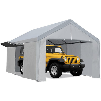 ACONEE Carport 13×20 FT Portable Garage, Heavy Duty Garage Car Port Canopy with Roll-up Doors & Removable Sidewalls, Garage Boat Shelter Tent, 180g PE Waterproof Canopy for Pickup Truck, Grey - WoodArtSupply