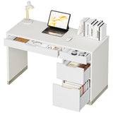 MaverickFurni White Desk with 4 Drawers, Small Desk with Storage, White Computer Desk with Filing Cabinet, Small Desks for Kids, Home Office Desk with Drawers, Bedroom, Small Space MaverickFurni
