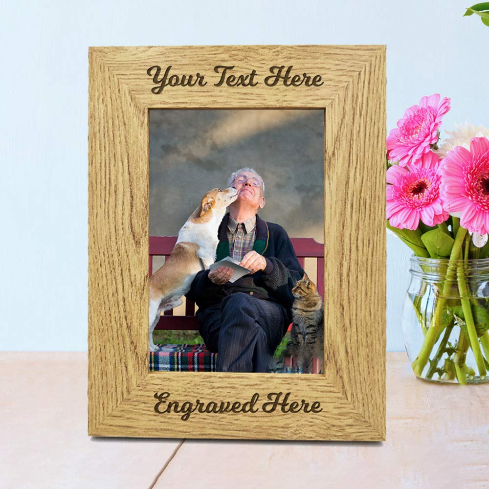 EDSG Personalized 5x7 Picture Frame Photo Frame Laser Engraved Wood Frame Custom Any Text Gift for Wedding Grandpa Grandma Thank You Teacher Graduation Nanny Grandad (Design 01 Portrait) EDSG