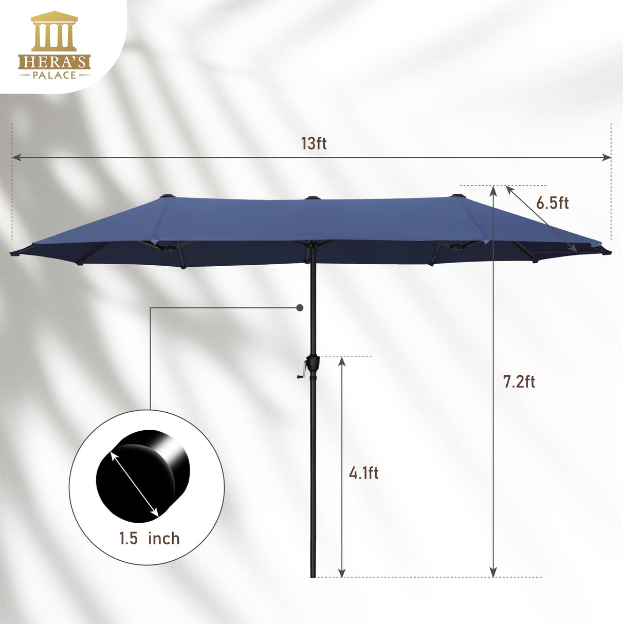 HERA'S PALACE 13 ft Rectangle Patio Umbrellas, Large Outdoor Umbrella with Crank, Powerful UV Protective, Table Umbrella Outdoor Patio for Backyard, Pool, Garden, Deck HERA'S PALACE