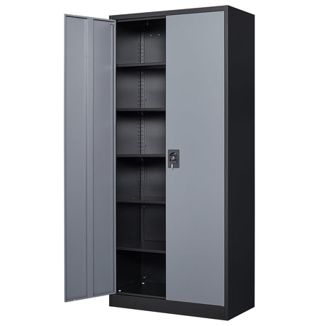 MIIIKO Metal Cabinet with Doors and Shelves, 72" Tall Steel Cabinet for Storage with 5 Shelves, Garage Storage Cabinet Heavy Duty, 18" Deep Locker Cabinet for Office Pantry Workshops MIIIKO