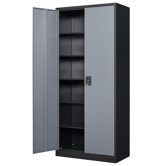 MIIIKO Metal Cabinet with Doors and Shelves, 72" Tall Steel Cabinet for Storage with 5 Shelves, Garage Storage Cabinet Heavy Duty, 18" Deep Locker Cabinet for Office Pantry Workshops - WoodArtSupply