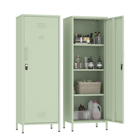 Steehoom Locker Cabinet, 59.06" H Green Metal Locker Storage Cabinet for Employees with Locking Door and 2 Shelves Kids Locker Tool File Cabinets for Bedroom, Home Office, Garage, Bathroom Steehoom