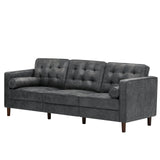 Lesofair 84" Faux Leather Three Seater Sofa with Two Bolster Pillows, Tufted Sofa with Wooden Legs, Mordern Couch for Living Room, Office, Apartment, Grey Lesofair