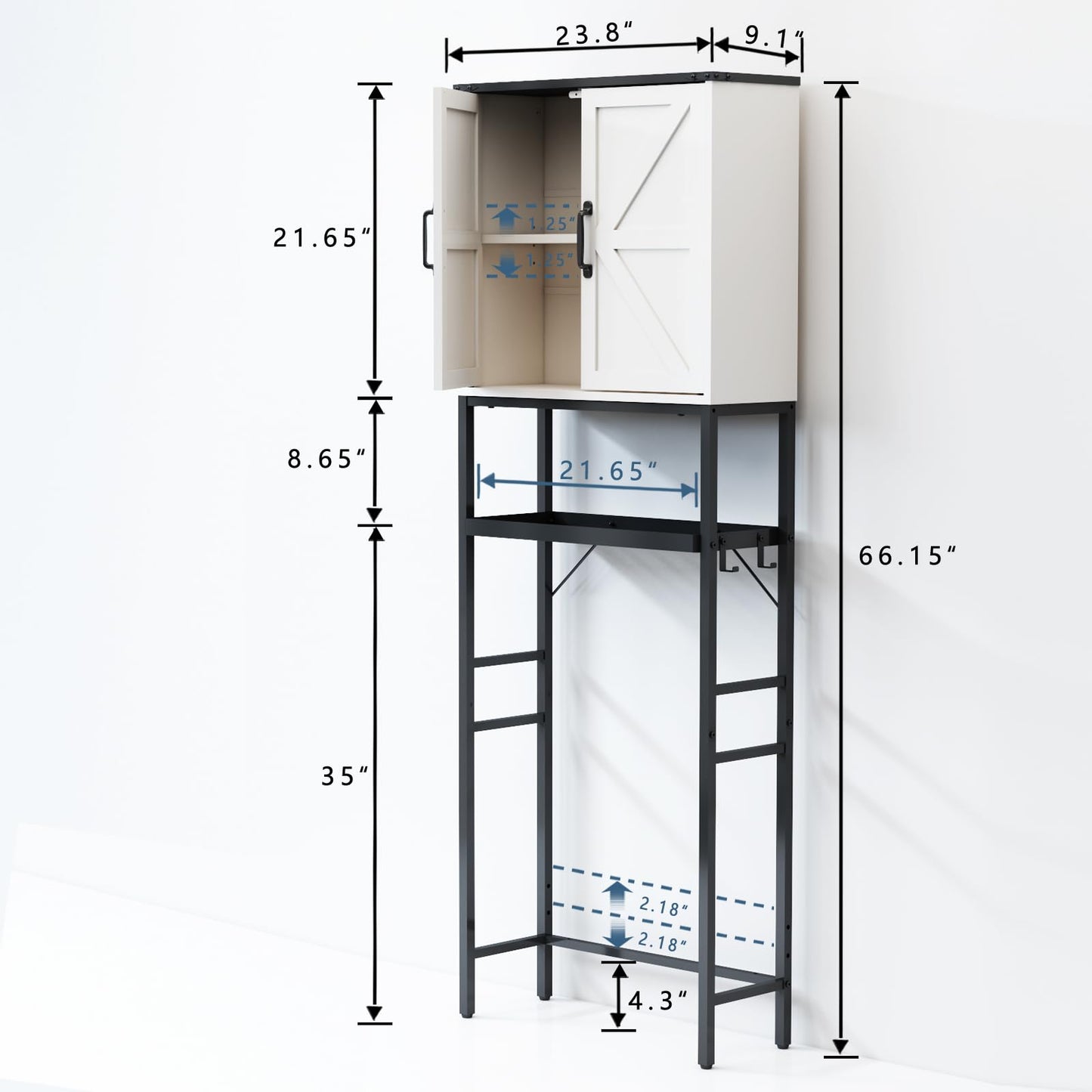 Timboniture Over The Toilet Storage Cabinet, Bathroom Above Toilet Cabinet Organizer with Doors and Adjustable Shelves, Bathroom Shelf Organizer with Anti-Tip Device & Drain Rack, White