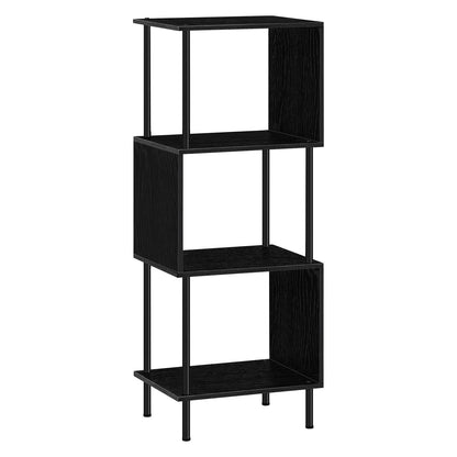 ETELI S-Shaped 4-Shelf Black Bookshelf - Free Standing Industrial Bookcase for Small Spaces - WoodArtSupply