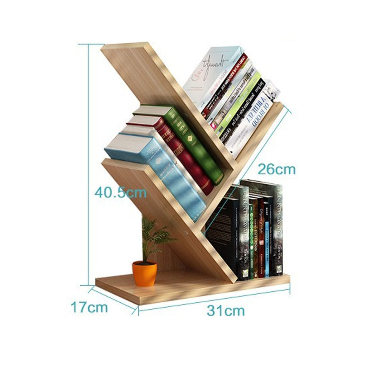 VOVCIG Tree Bookshelf 3 Shelf Desktop Organizer Y Shaped Office Storage Rack Adjustable Wood Display Shelf Small Bookshelf for Bedroom Home Office(Light Yellow) VOVCIG