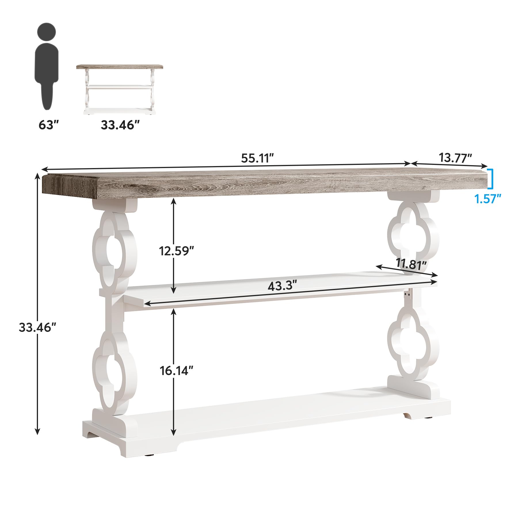 Tribesigns Farmhouse Console Table, 55 inch Rustic Entryway Sofa Table with Storage Shelves, 3 Tier Wood Long Accent Entry Table for Hallway, Entrance, Living Room, Foyer, Grey and White - WoodArtSupply