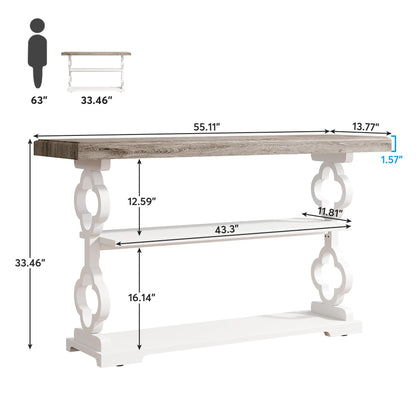 Tribesigns Farmhouse Console Table, 55 inch Rustic Entryway Sofa Table with Storage Shelves, 3 Tier Wood Long Accent Entry Table for Hallway, Entrance, Living Room, Foyer, Grey and White - WoodArtSupply