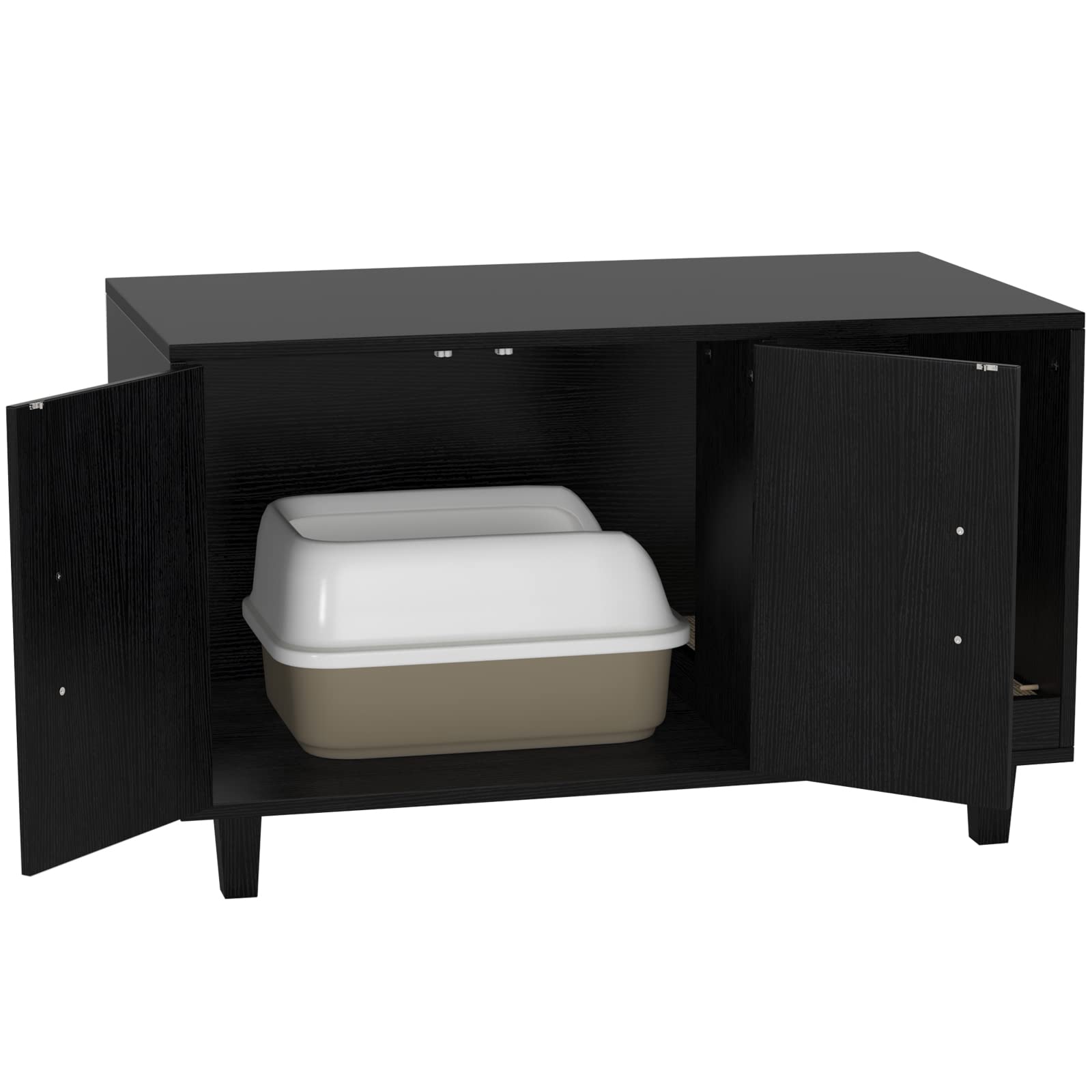 GDLF Modern Wood Pet Crate Cat Washroom Hidden Litter Box Enclosure Furniture House as Table Nightstand with Scratch Pad,Stackable (Black) - WoodArtSupply