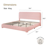King Size Bed Frame, Upholstered Platform Bed King with Headboard, Boucle Soft and Cloud Bed Frame, Modern Style, No Box Spring Required, Easy Assembly, Pink BarnFurin
