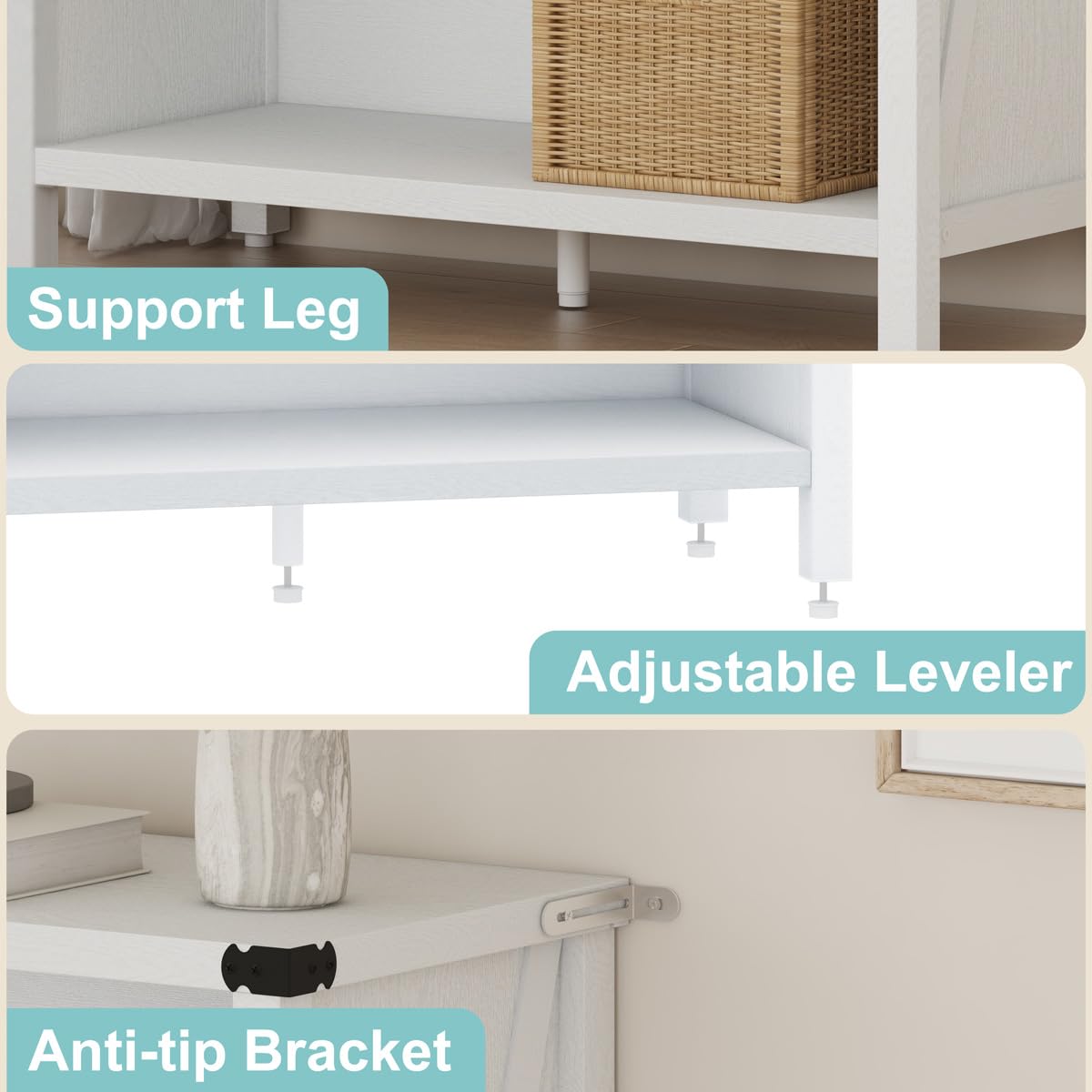 BON AUGURE White Bookcase, 3 Shelf Bookshelf, Farmhouse Wooden Book Cases/Shelves, Small Open Storage Book Shelves for Home School Library Office Bedroom Kids (White Oak) BON AUGURE