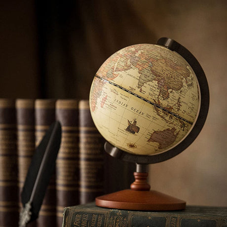 CALIDAKA Geographic Globes, Antique Globe with A Wood Base, Vintage Decorative Political Desktop World for School, Home, and Office, 8.7" x 5.5" CALIDAKA