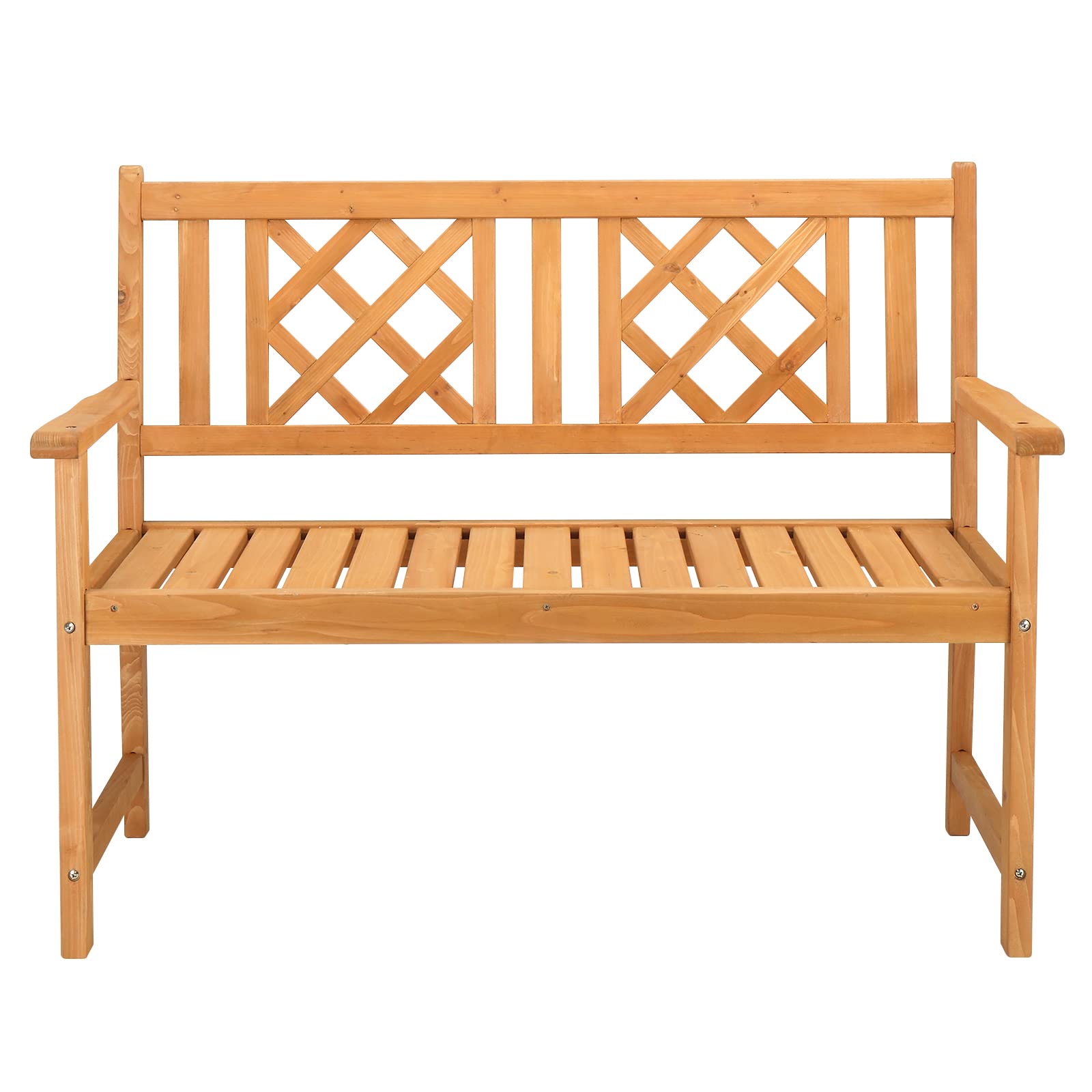 Outvita Rustic Solid Wood Garden Bench for Two - Durable Outdoor Loveseat with Armrests and Grid Backrest - WoodArtSupply