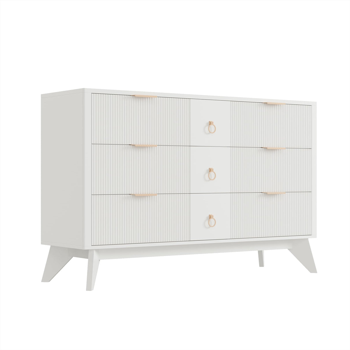 LIKIMIO Dresser for Bedroom 9 Drawers with LED Light, 55" Wide Fluted Chest of Drawers, Wood Closet Organizer, TV Stand for Living Room, White LIKIMIO