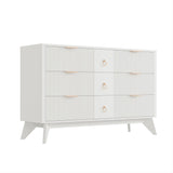 LIKIMIO Dresser for Bedroom 9 Drawers with LED Light, 55" Wide Fluted Chest of Drawers, Wood Closet Organizer, TV Stand for Living Room, White LIKIMIO