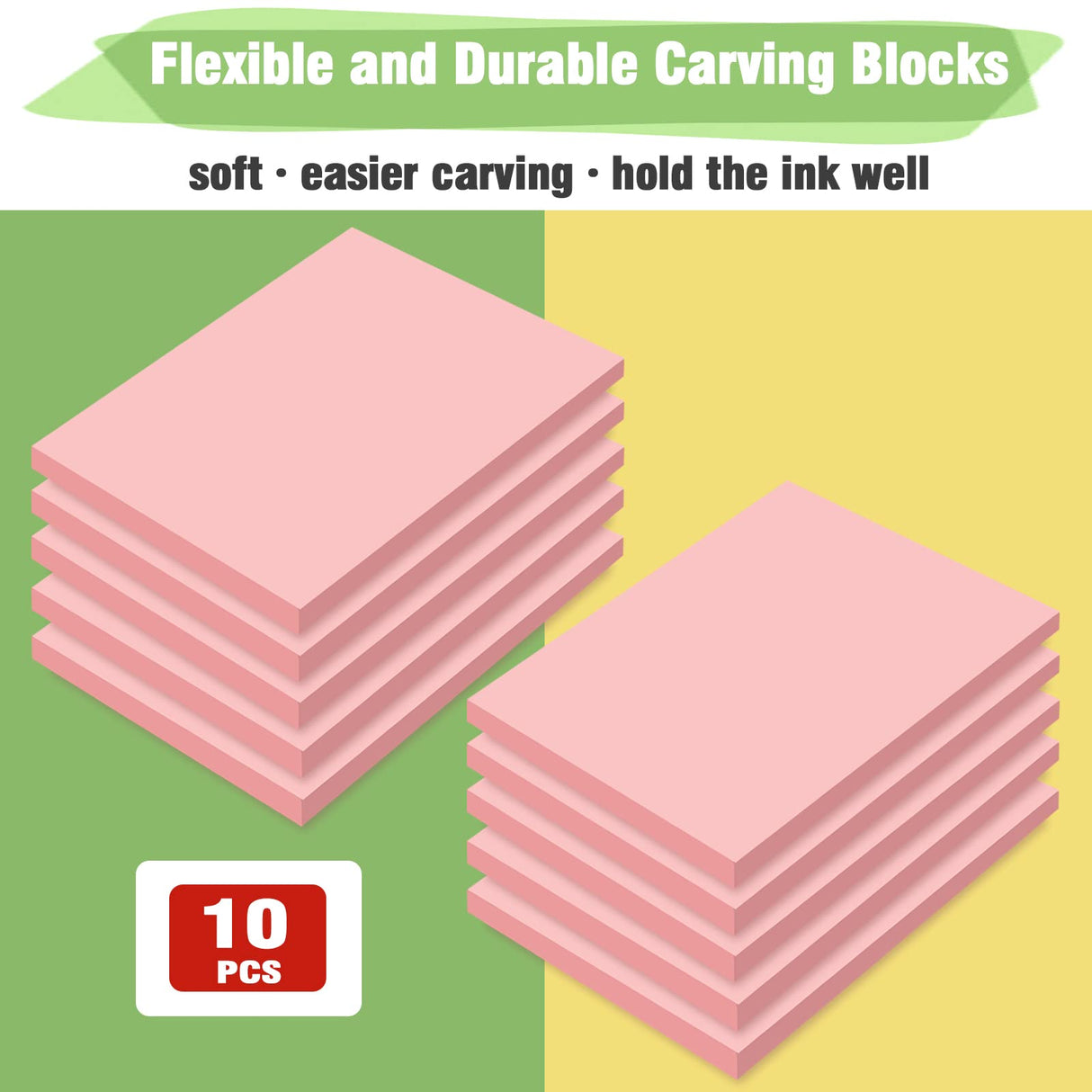 WAYCOM 10-Pack Linoleum Blocks for Printmaking with Cutter Tools, Rubber Stamp Making Kit Rubber Block Stamp Carving Blocks Craft Ink Pad Hobby Knife Pencil for DIY Printmaking,Printing and More WAYCOM