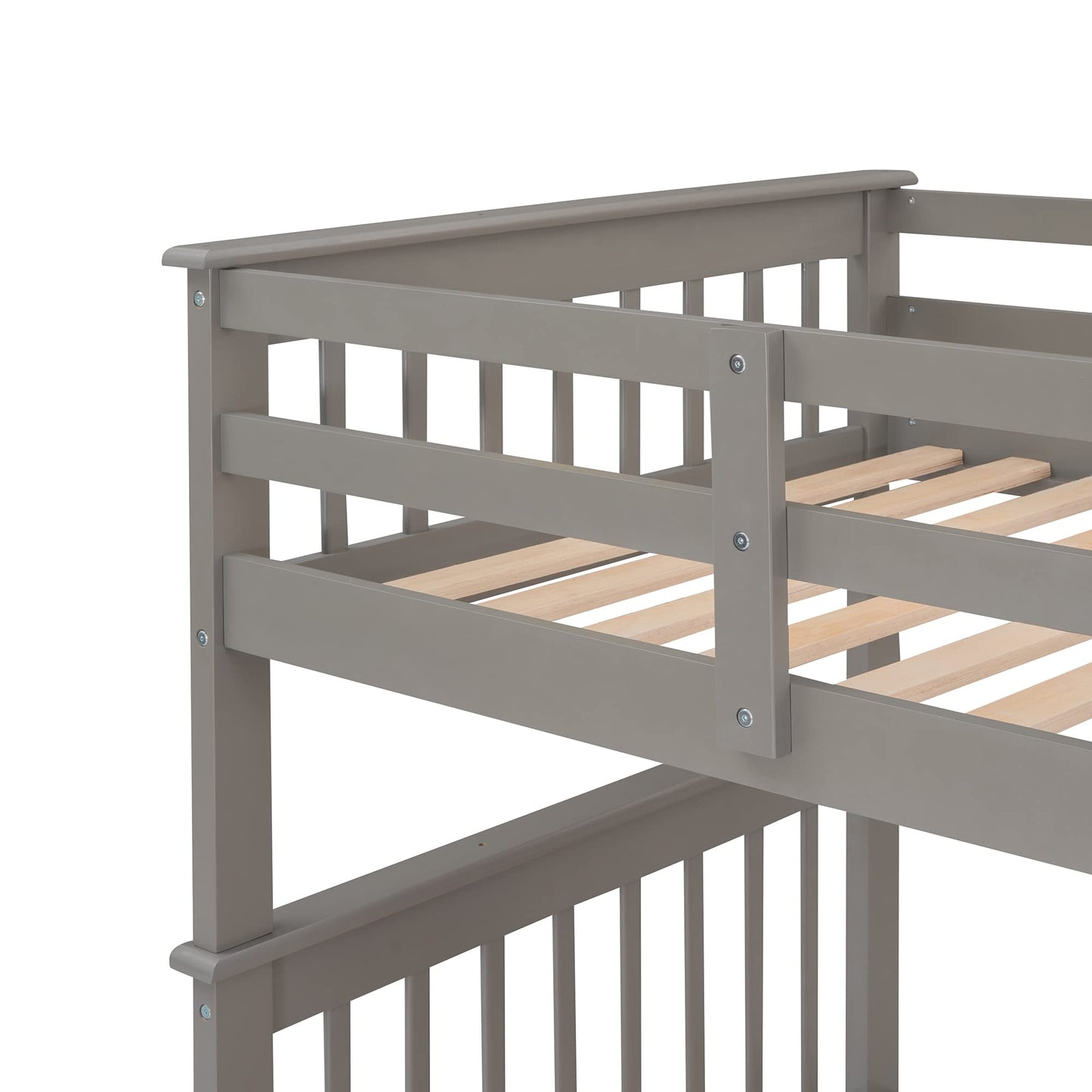 Harper & Bright Designs Twin Over Twin Bunk Bed with Stairs, Solid Wood Bunk Bed Frame with Storage and Guard Rail for Bedroom, Dorm, for Kids, Teens, Adults (Gray)