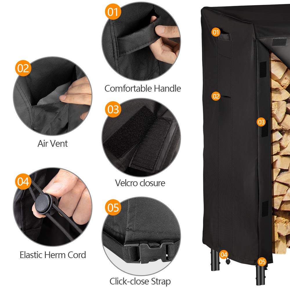 AMAGABELI GARDEN & HOME 8ft Firewood Log Rack With Cover Combo Set Waterproof Outdoor Log Holder Fireplace Heavy Duty Wood Stacker Patio Pit Storage AMAGABELI GARDEN & HOME