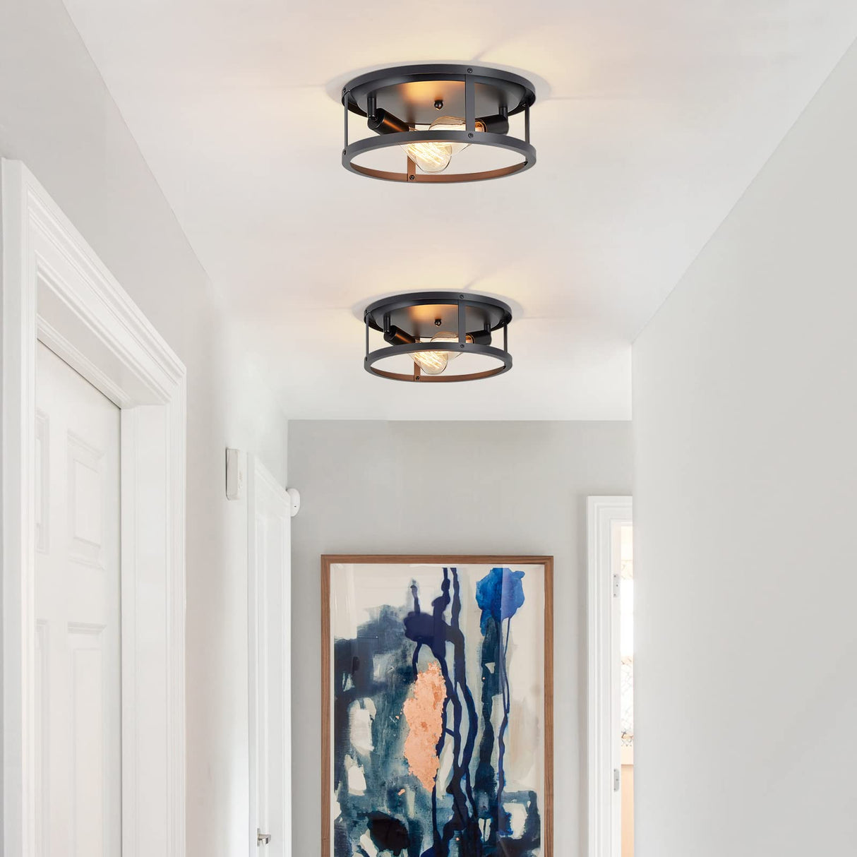 SKEJAO 13 inch Black Flush Mount Ceiling Light Fixture,2-Light Hallway Light fixtures Ceiling,Light Fixtures Ceiling Mount for Kitchen,Farmhouse,Bedroom (2 Pack) SKEJAO