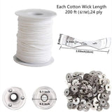 400 ft Cotton Candle Wick,24 PLY Braided Cotton Candle Making Wicks Spool + 200 Pieces Metal Sustainer Tabs + 1 Piece Centering Device Holder Set for DIY Crafts happytakehome