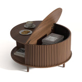 JOINICE,Round Coffee Table with Storage,Mid Century Modern Coffee Table with Sliding Cabinet Door,Coffee Table for Living Room,31.5" Small Center Table (Walnut) JOINICE