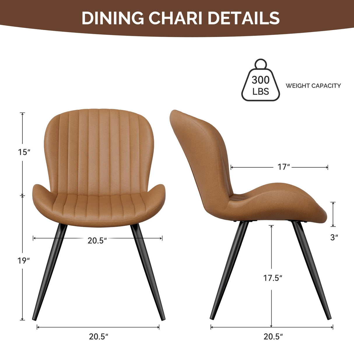 Nalupatio Dining Chairs Set of 4, Modern Dining Room Chairs Comfy Backrest Thick Upholstered Kitchen Chairs 19IN Height with Metal Legs Brown Nalupatio