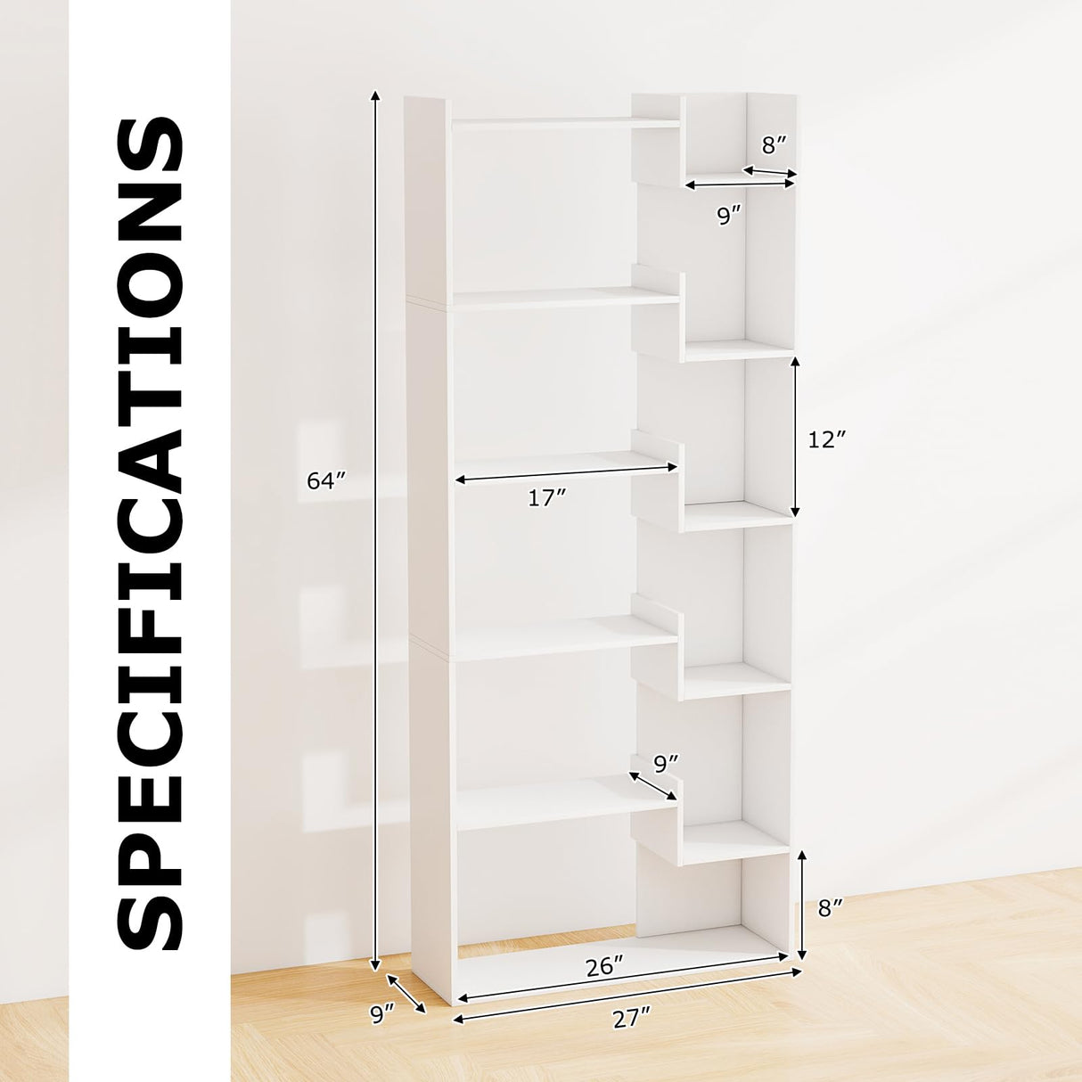 Tangkula 6-Tier Bookshelf, 64”H Tall Open Bookcase with Anti-Tip Kits, Home Office Free-Standing Wood Room Divider Display Book Shelf, Modern 11-Shelf Storage Rack for Study, Living Room (1, White) Tangkula