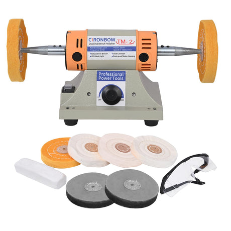 4" Jewelry Polisher & Adjustable Variable Speed Grinder Machine - With 6 Cloth Wheels & 2 Abrasive Wheels, Safety Glasses & Compound for Jewelry, Metal, Wood, Jade, Plastic Polishing & Dental Work CIRONBOW