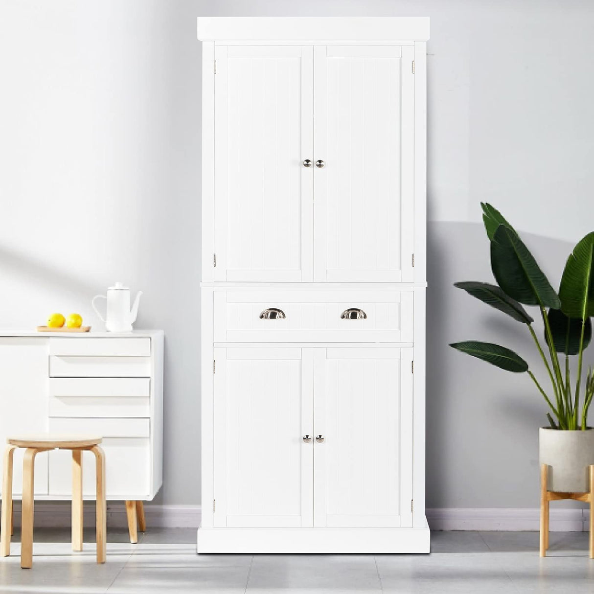 VINGLI 72" Tall Pantry Cabinet, Freestanding Kitchen Pantry Storage Cabinet with Doors and Shelves Adjustable, Wood Pantry with Drawer for Kitchen, Assembly Required, White VINGLI