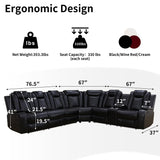 Power Recliner Sofa Sectional Couches with LED Light for Living Room,Leather Reclining Corner Sectional Sofa Set with 3 Recliner Seats,Cup Holder,Storage Console for House/Home Theater, Black Caberryne