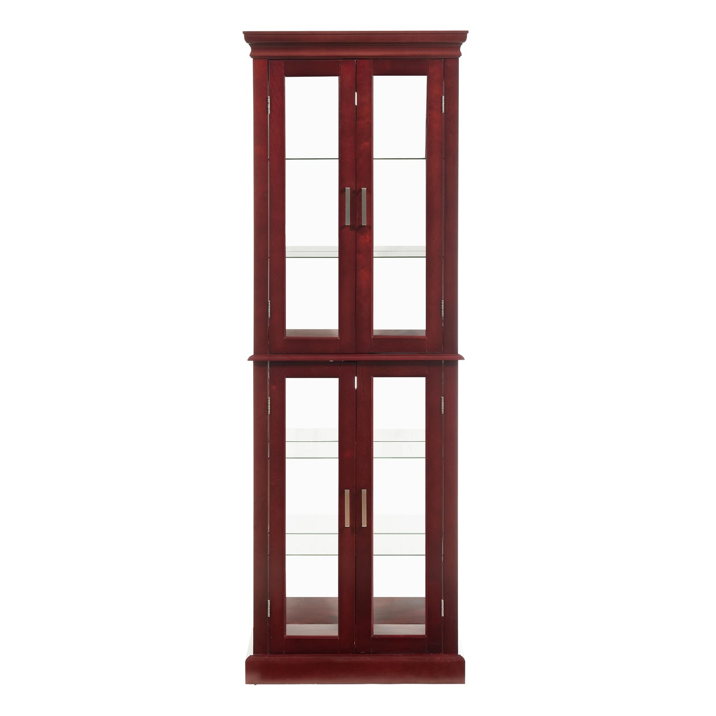 6 Tier Curio Display Cabinet with Lighted, Wooden Display Cabinet with Adjustable Shelves, Mirrored Back Panel and Tempered Glass Doors, Floor Standing Glass Display Cabinet for Home, No Bulb - WoodArtSupply